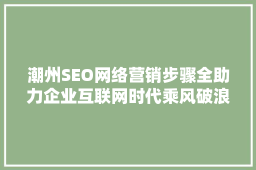 潮州SEO网络营销步骤全助力企业互联网时代乘风破浪