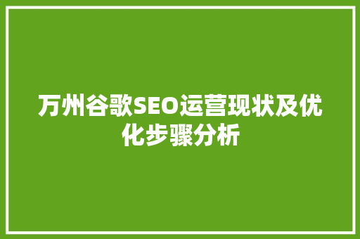 万州谷歌SEO运营现状及优化步骤分析