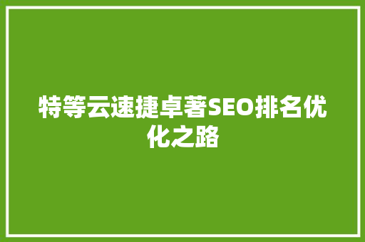 特等云速捷卓著SEO排名优化之路