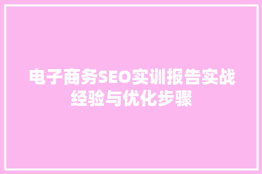 电子商务SEO实训报告实战经验与优化步骤