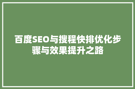 百度SEO与搜程快排优化步骤与效果提升之路