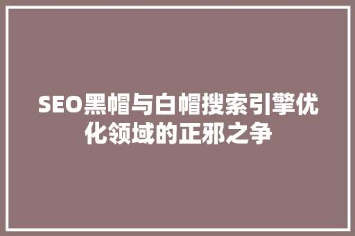 SEO黑帽与白帽搜索引擎优化领域的正邪之争