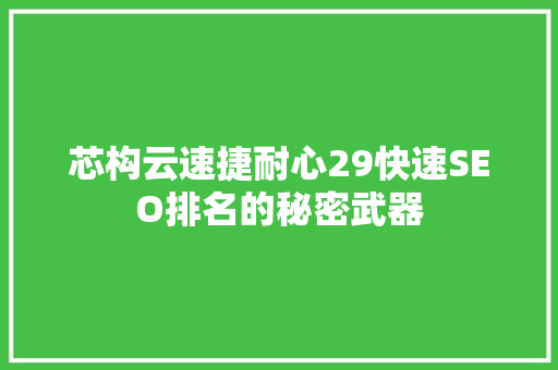 芯构云速捷耐心29快速SEO排名的秘密武器