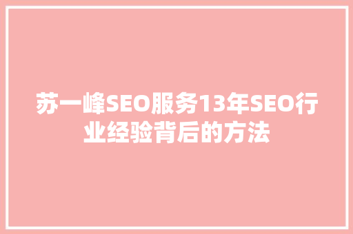 苏一峰SEO服务13年SEO行业经验背后的方法