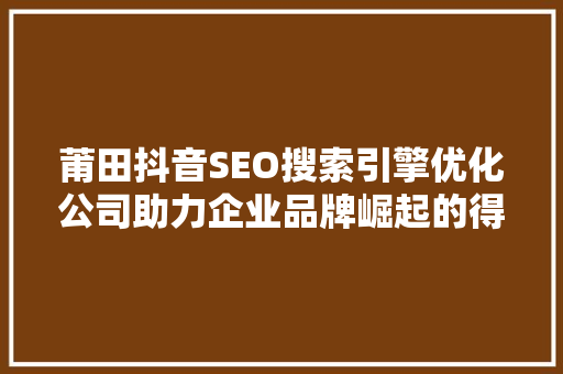 莆田抖音SEO搜索引擎优化公司助力企业品牌崛起的得力助手