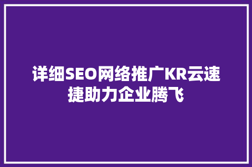 详细SEO网络推广KR云速捷助力企业腾飞