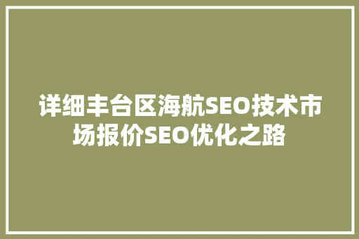 详细丰台区海航SEO技术市场报价SEO优化之路