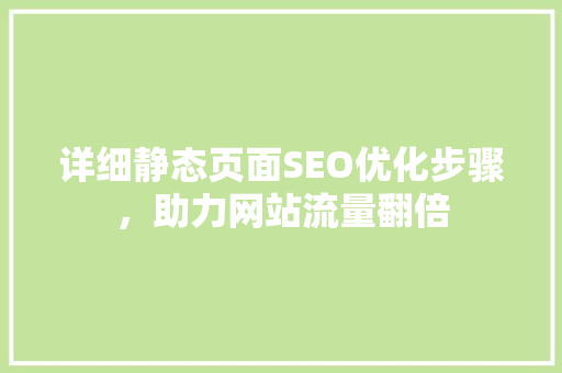 详细静态页面SEO优化步骤，助力网站流量翻倍