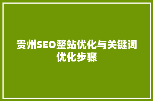 贵州SEO整站优化与关键词优化步骤
