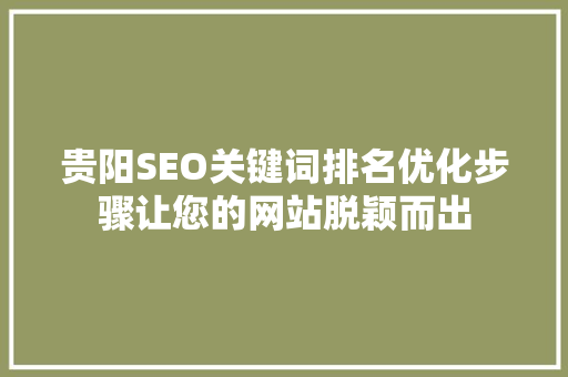 贵阳SEO关键词排名优化步骤让您的网站脱颖而出