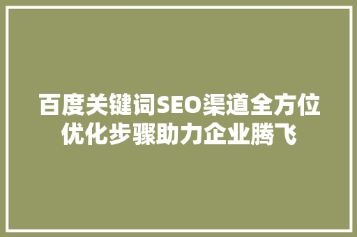 百度关键词SEO渠道全方位优化步骤助力企业腾飞