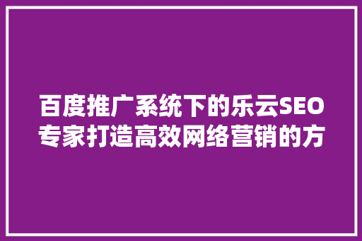 百度推广系统下的乐云SEO专家打造高效网络营销的方法