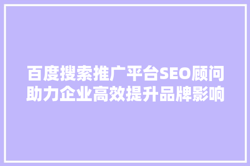 百度搜索推广平台SEO顾问助力企业高效提升品牌影响力