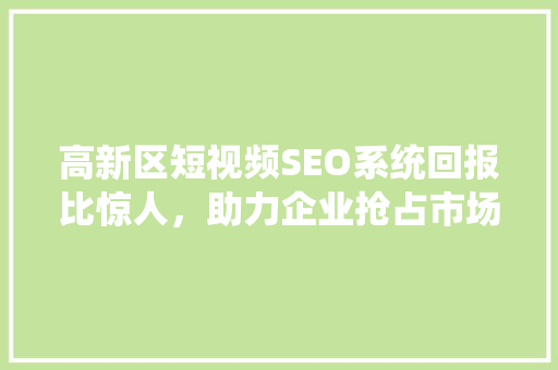 高新区短视频SEO系统回报比惊人，助力企业抢占市场先机