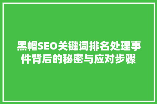 黑帽SEO关键词排名处理事件背后的秘密与应对步骤