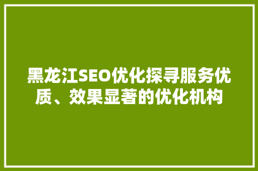 黑龙江SEO优化探寻服务优质、效果显著的优化机构