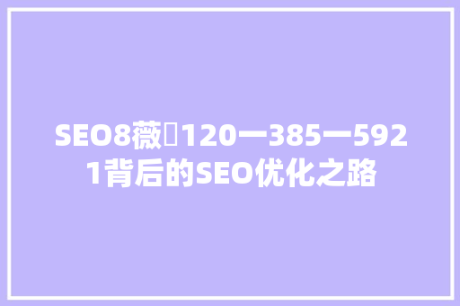 SEO8薇鈊120一385一5921背后的SEO优化之路