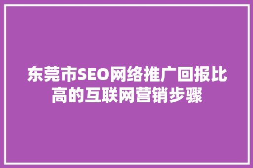 东莞市SEO网络推广回报比高的互联网营销步骤