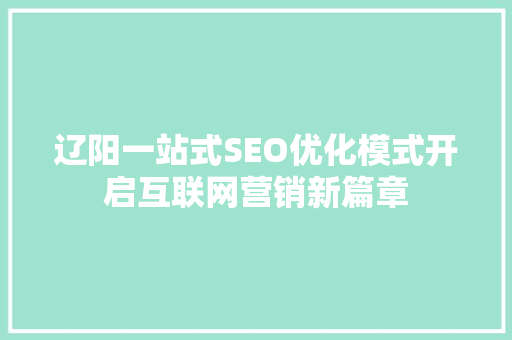辽阳一站式SEO优化模式开启互联网营销新篇章