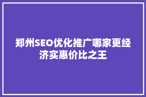 郑州SEO优化推广哪家更经济实惠价比之王