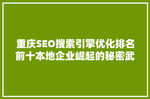 重庆SEO搜索引擎优化排名前十本地企业崛起的秘密武器