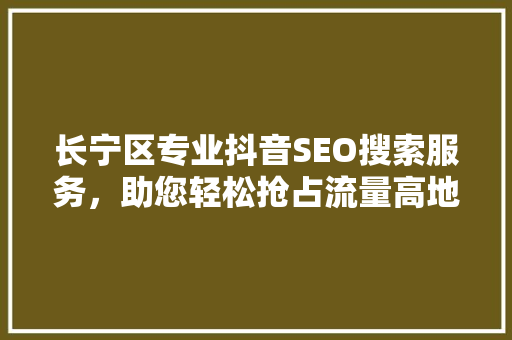 长宁区专业抖音SEO搜索服务，助您轻松抢占流量高地
