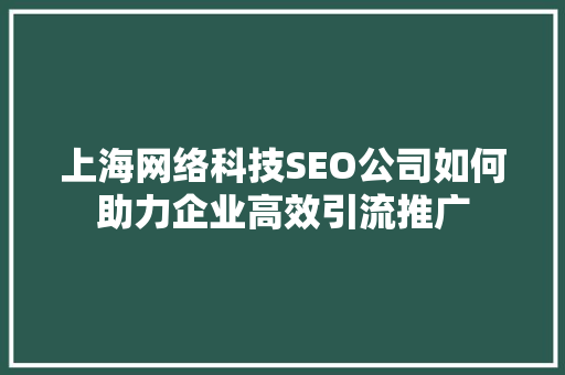 上海网络科技SEO公司如何助力企业高效引流推广