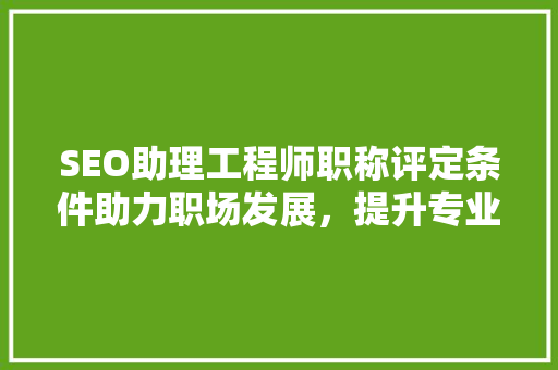 SEO助理工程师职称评定条件助力职场发展，提升专业素养