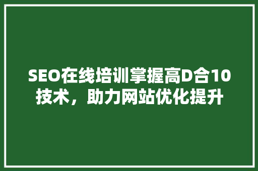 SEO在线培训掌握高D合10技术，助力网站优化提升