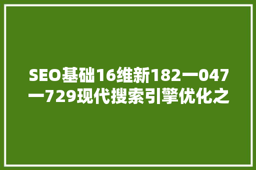 SEO基础16维新182一047一729现代搜索引擎优化之路