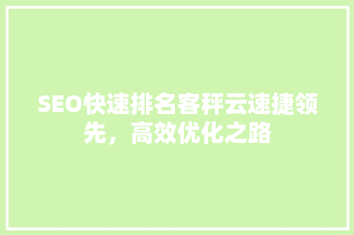 SEO快速排名客秤云速捷领先，高效优化之路