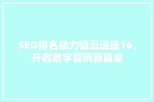 SEO排名助力猿云速捷16，开启数字营销新篇章