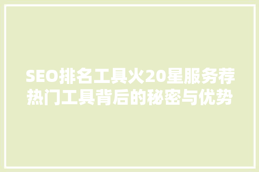 SEO排名工具火20星服务荐热门工具背后的秘密与优势