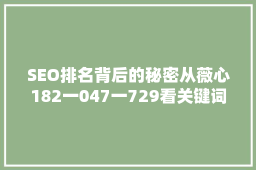 SEO排名背后的秘密从薇心182一047一729看关键词布局的艺术