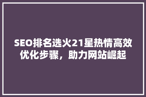 SEO排名选火21星热情高效优化步骤，助力网站崛起