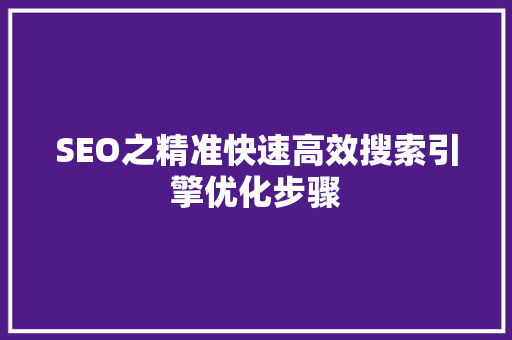 SEO之精准快速高效搜索引擎优化步骤