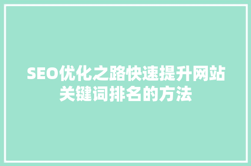 SEO优化之路快速提升网站关键词排名的方法