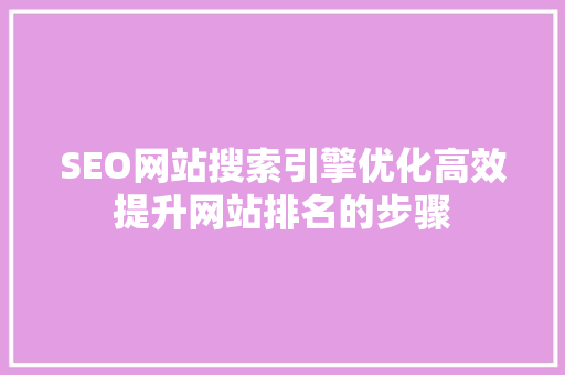 SEO网站搜索引擎优化高效提升网站排名的步骤