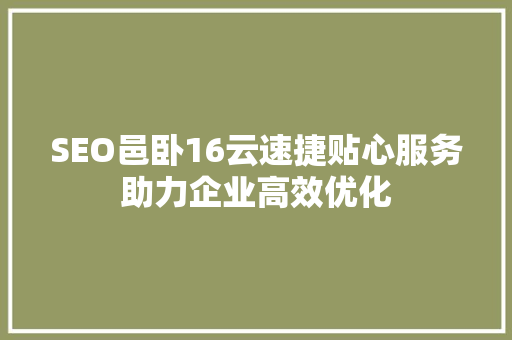 SEO邑卧16云速捷贴心服务助力企业高效优化