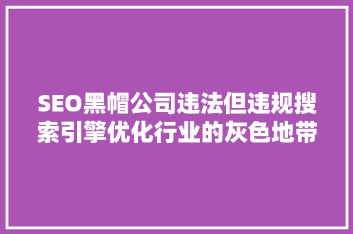 SEO黑帽公司违法但违规搜索引擎优化行业的灰色地带