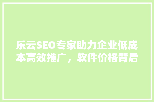 乐云SEO专家助力企业低成本高效推广，软件价格背后的秘密