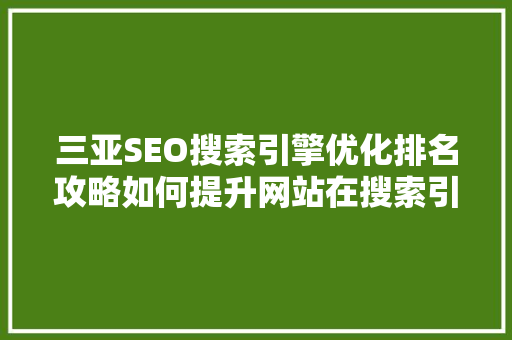 三亚SEO搜索引擎优化排名攻略如何提升网站在搜索引擎中的可见度