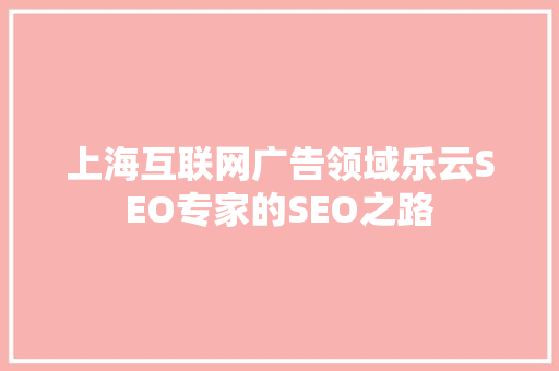 上海互联网广告领域乐云SEO专家的SEO之路