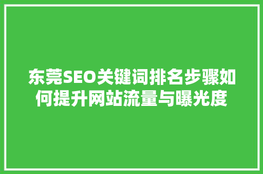 东莞SEO关键词排名步骤如何提升网站流量与曝光度