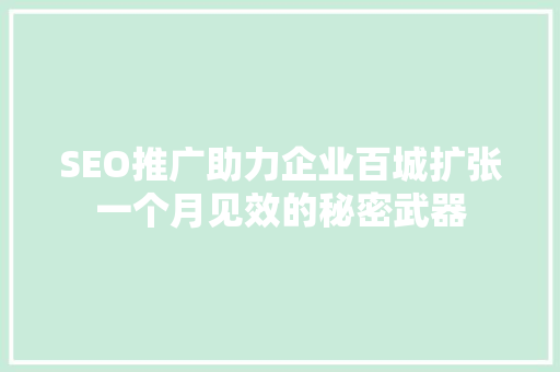 SEO推广助力企业百城扩张一个月见效的秘密武器