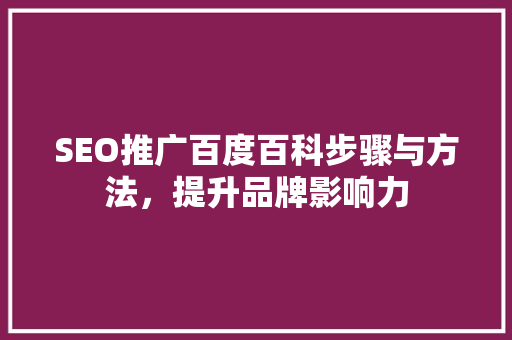 SEO推广百度百科步骤与方法，提升品牌影响力