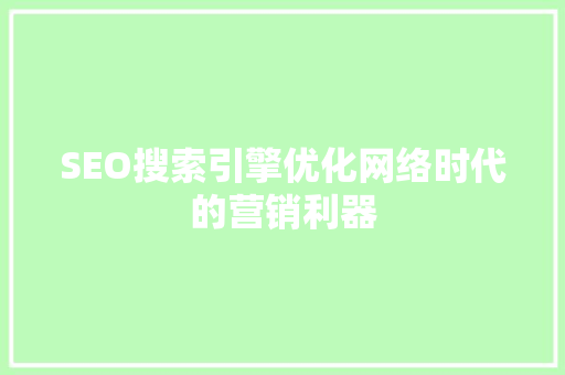 SEO搜索引擎优化网络时代的营销利器