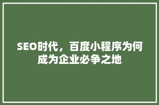 SEO时代，百度小程序为何成为企业必争之地