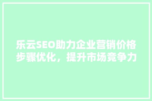 乐云SEO助力企业营销价格步骤优化，提升市场竞争力
