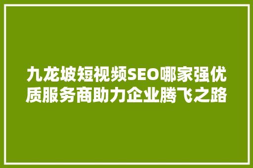 九龙坡短视频SEO哪家强优质服务商助力企业腾飞之路